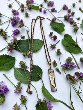 Gold Chain Necklace with Pink Stone Pendant and Feather Charm